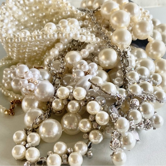 Elegant White cream faux Pearl lot Necklace bracelet earrings - Picture 2 of 8